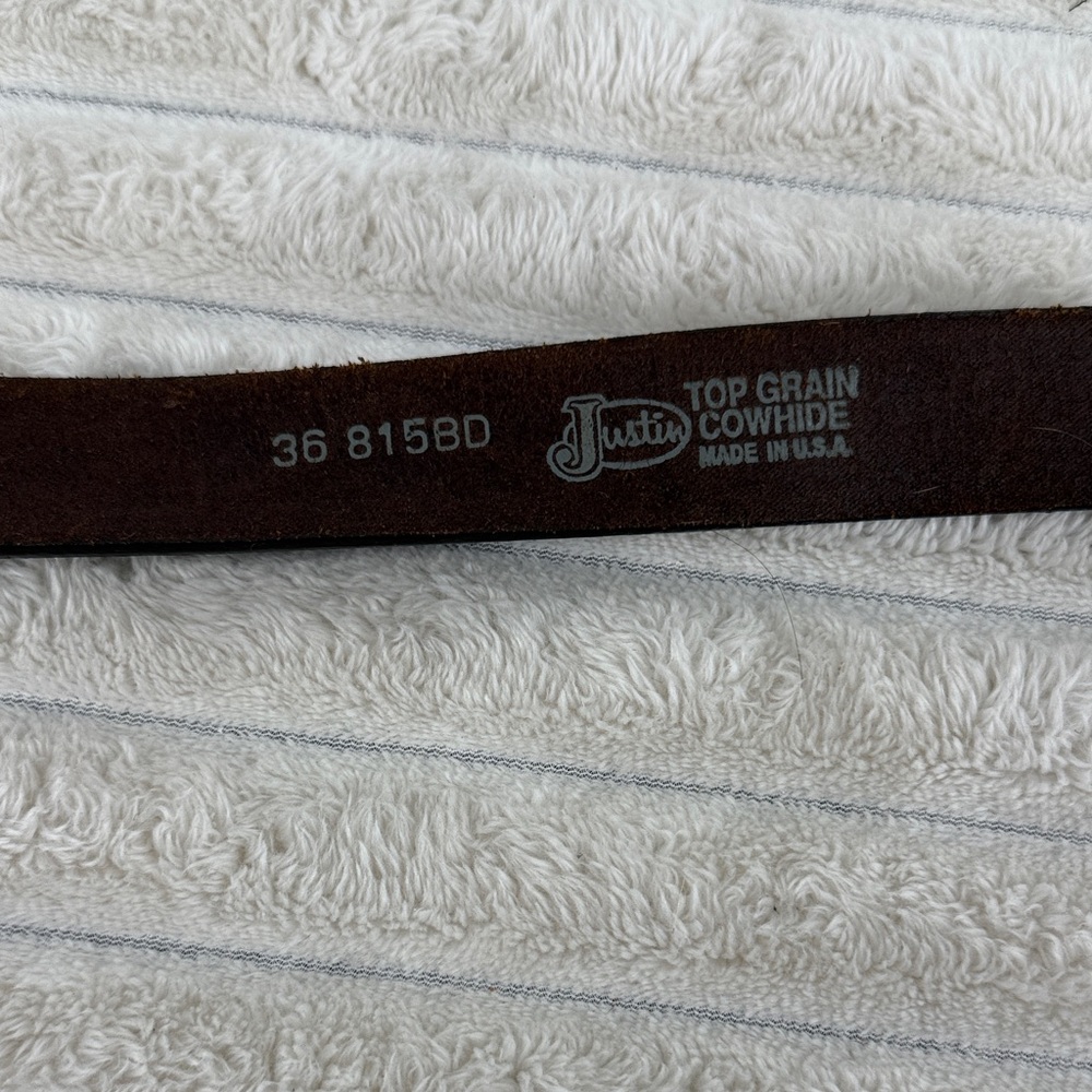 Justin Boots Top Grain Leather Dark Brown  Cowhide Belt 33” to 36” - Picture 2 of 9